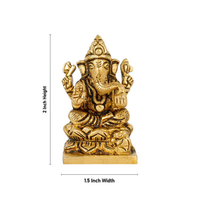 Ganesh Murti Sitting On Lotus Base - 2 x 1.5 Inches | Antique Brass Idol/ Ganesh Idol for Pooja