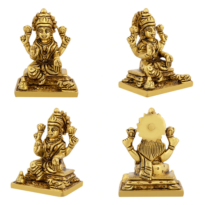 Lakshmi Idol With Ganesh Idol Pair - 3 x 2 Inches/ Antique Brass Idol/ Ganpati Murti And Laxmi Murti for Pooja