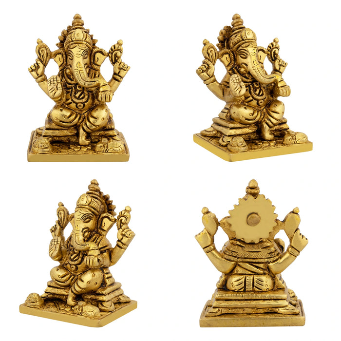 Lakshmi Idol With Ganesh Idol Pair - 3 x 2 Inches/ Antique Brass Idol/ Ganpati Murti And Laxmi Murti for Pooja