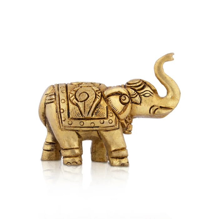 Trunk Up Elephant Statue - 2 x 3 Inches | Antique Brass Idol/ Elephant Sculpture for Home Decor
