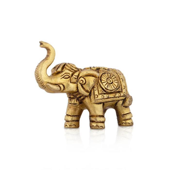 Trunk Up Elephant Statue - 2 x 3 Inches | Antique Brass Idol/ Elephant Sculpture for Home Decor