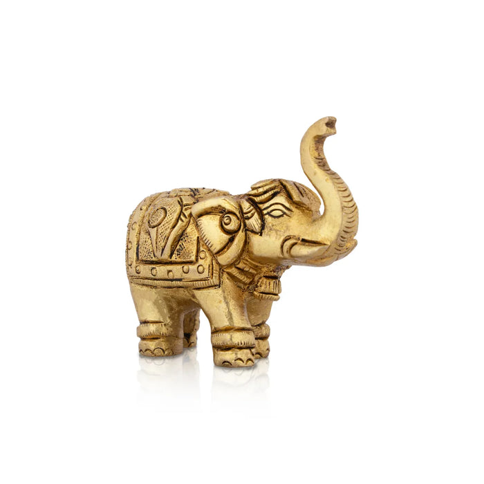 Trunk Up Elephant Statue - 2 x 3 Inches | Antique Brass Idol/ Elephant Sculpture for Home Decor