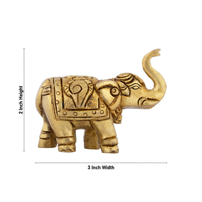 Trunk Up Elephant Statue - 2 x 3 Inches | Antique Brass Idol/ Elephant Sculpture for Home Decor