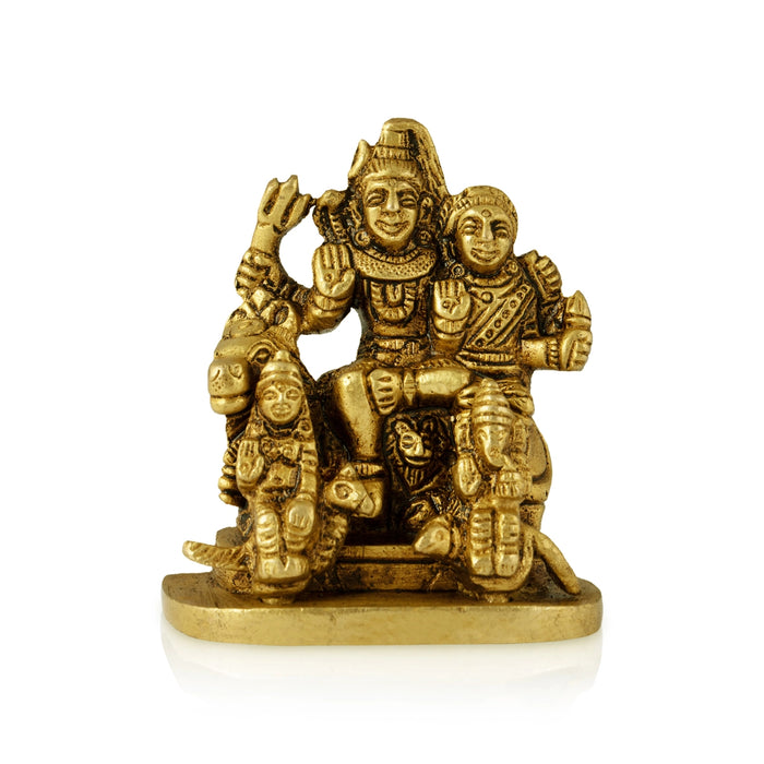 Shiv Family Murti - 2.75 x 2.5 Inches | Antique Brass Idol/ Shiva Family Statue for Pooja