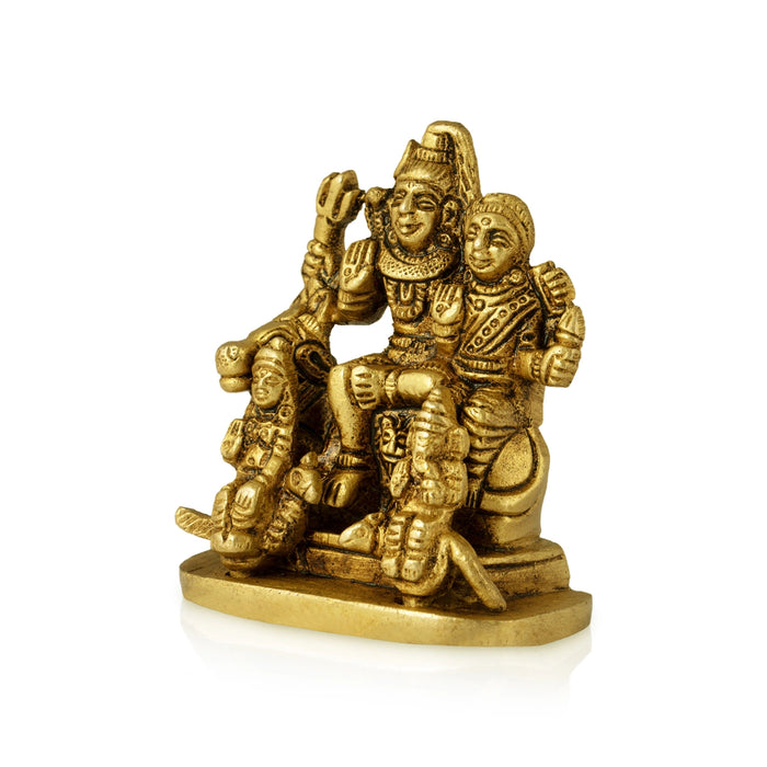 Shiv Family Murti - 2.75 x 2.5 Inches | Antique Brass Idol/ Shiva Family Statue for Pooja