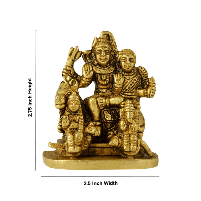 Shiv Family Murti - 2.75 x 2.5 Inches | Antique Brass Idol/ Shiva Family Statue for Pooja