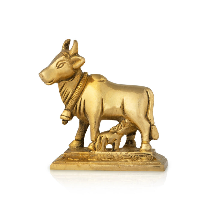Cow With Calf Idol - 2 x 2 Inches | Brass Idol/ Cow Calf Statue for Home