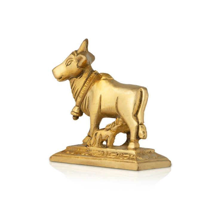 Cow With Calf Idol - 2 x 2 Inches | Brass Idol/ Cow Calf Statue for Home
