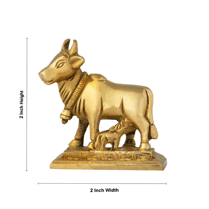 Cow With Calf Idol - 2 x 2 Inches | Brass Idol/ Cow Calf Statue for Home