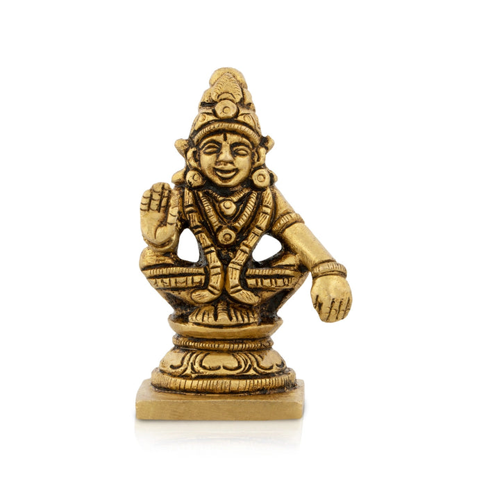 Ayyappan Statue Sitting On Base - 2.5 x 1.5 Inches | Ayyappa Idol/ Antique Brass Idol for Pooja