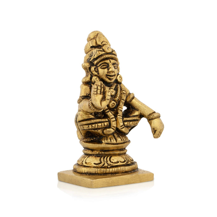 Ayyappan Statue Sitting On Base - 2.5 x 1.5 Inches | Ayyappa Idol/ Antique Brass Idol for Pooja