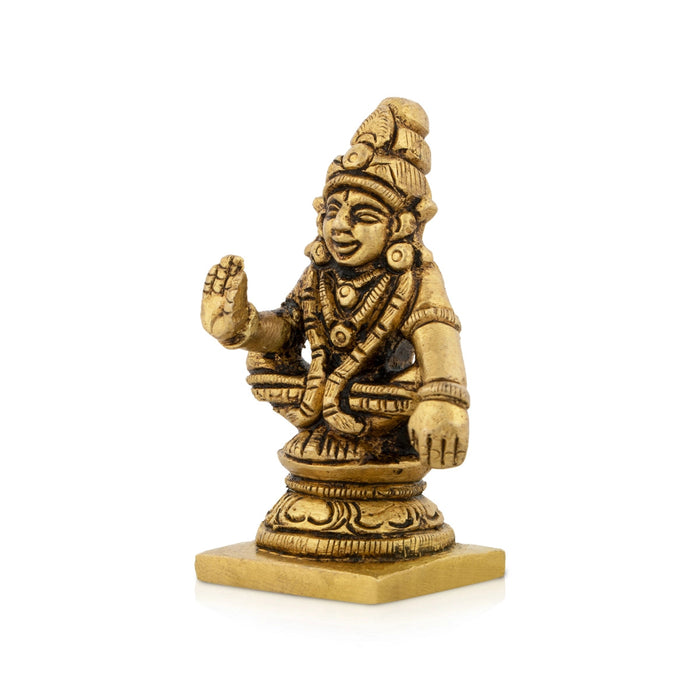 Ayyappan Statue Sitting On Base - 2.5 x 1.5 Inches | Ayyappa Idol/ Antique Brass Idol for Pooja