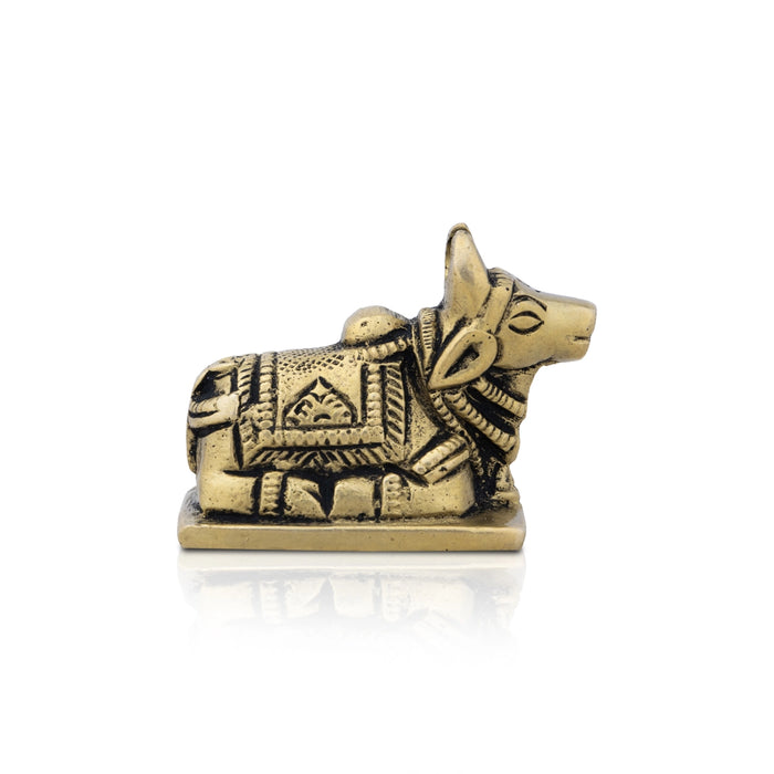 Nandi Statue With Base - 1.5 x 1.5 Inches | Antique Brass Idol/ Nandi Murti for Pooja