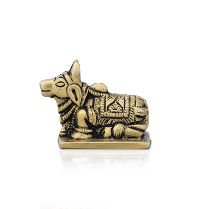 Nandi Statue With Base - 1.5 x 1.5 Inches | Antique Brass Idol/ Nandi Murti for Pooja