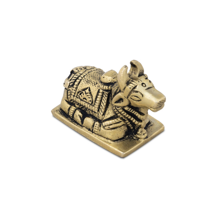Nandi Statue With Base - 1.5 x 1.5 Inches | Antique Brass Idol/ Nandi Murti for Pooja
