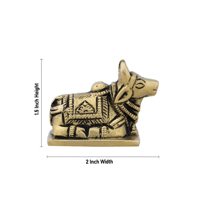 Nandi Statue With Base - 1.5 x 1.5 Inches | Antique Brass Idol/ Nandi Murti for Pooja