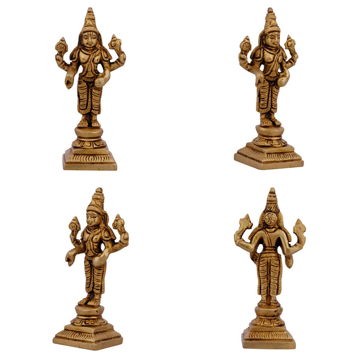 Perumal Sridevi Bhudevi Idol Set - 4 x 1.5 Inches | Balaji Murti Sridevi Bhudevi/ Antique Brass Idol for Pooja
