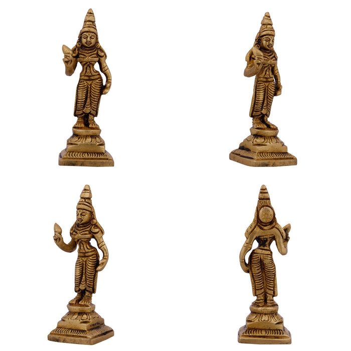 Perumal Sridevi Bhudevi Idol Set - 4 x 1.5 Inches | Balaji Murti Sridevi Bhudevi/ Antique Brass Idol for Pooja