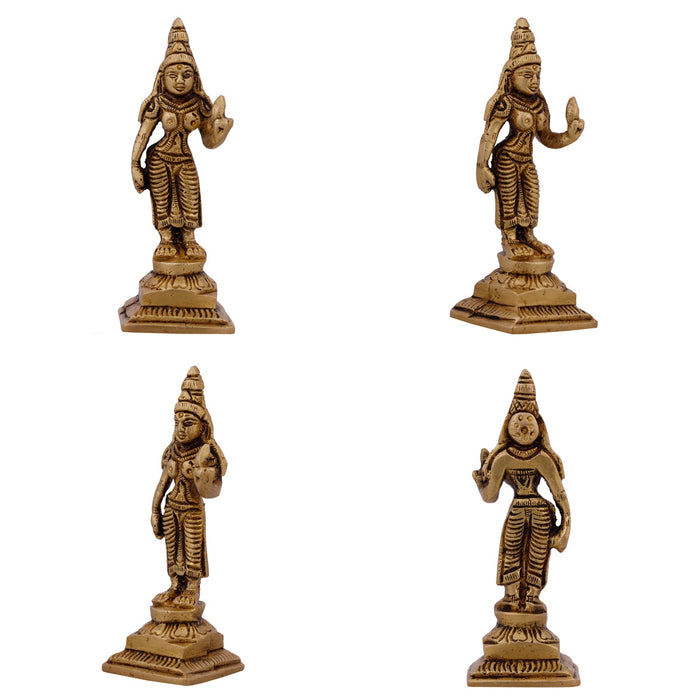 Perumal Sridevi Bhudevi Idol Set - 4 x 1.5 Inches | Balaji Murti Sridevi Bhudevi/ Antique Brass Idol for Pooja