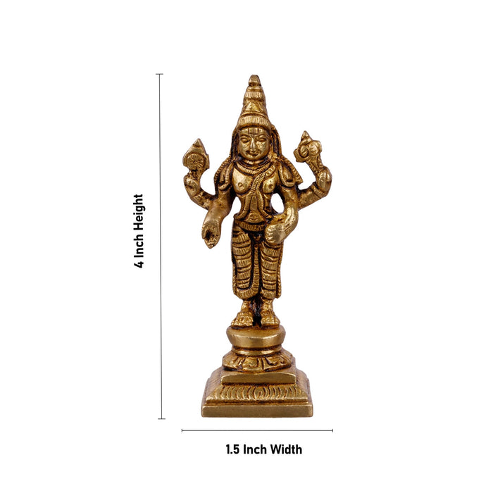 Perumal Sridevi Bhudevi Idol Set - 4 x 1.5 Inches | Balaji Murti Sridevi Bhudevi/ Antique Brass Idol for Pooja