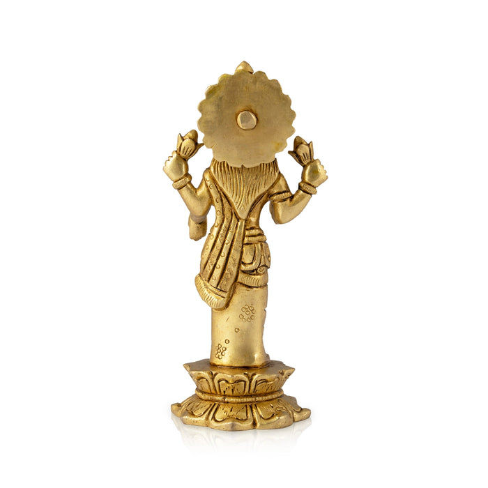 Lakshmi Idol Standing On Lotus Base - 6 x 3 Inches | Antique Brass Idol/ Laxmi Murti for Pooja
