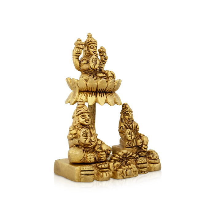 Kubera Lakshmi Statue With Chitralekha - 5 x 3.5 Inches | Laxmi Kuber Idol/ Antique Brass Idol for Pooja