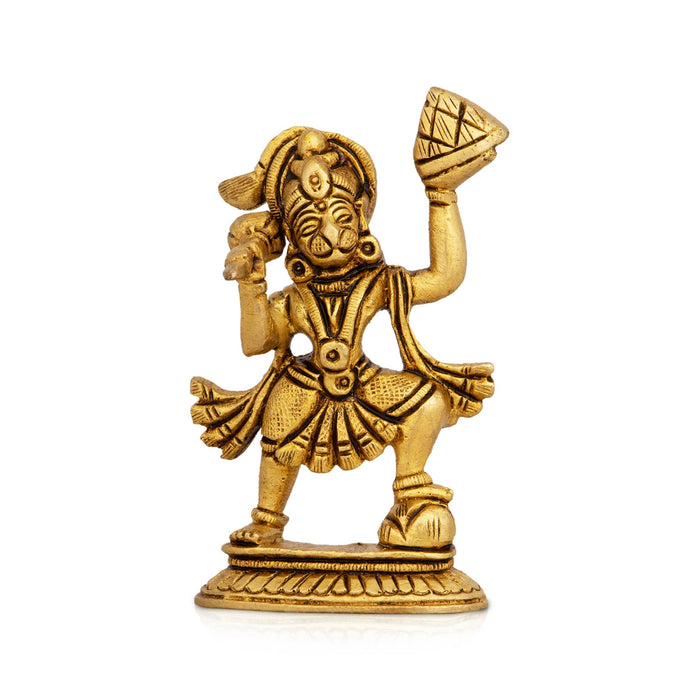 Anjaneya Statue Lifting Sanjeevi - 3.5 X 2 Inches | Hanuman Statue Standing On Base/ Antique Brass Idol For Worship