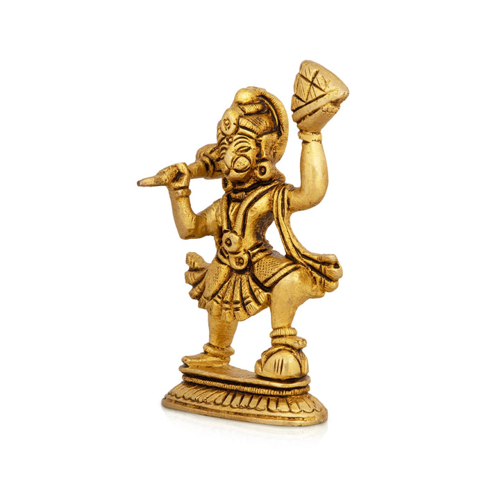 Anjaneya Statue Lifting Sanjeevi - 3.5 X 2 Inches | Hanuman Statue Standing On Base/ Antique Brass Idol For Worship