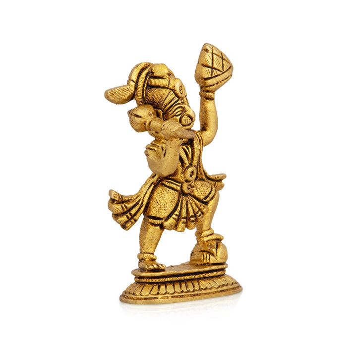 Anjaneya Statue Lifting Sanjeevi - 3.5 X 2 Inches | Hanuman Statue Standing On Base/ Antique Brass Idol For Worship