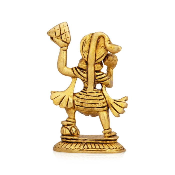 Anjaneya Statue Lifting Sanjeevi - 3.5 X 2 Inches | Hanuman Statue Standing On Base/ Antique Brass Idol For Worship