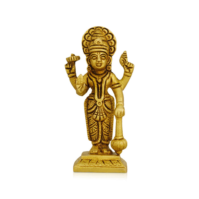 Vishnu Murti Standing On Base - 4.25 X 2 Inches | Vishnu Idol/ Antique Brass Idol For Worship
