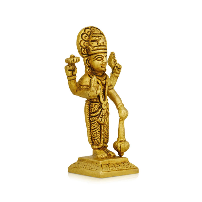 Vishnu Murti Standing On Base - 4.25 X 2 Inches | Vishnu Idol/ Antique Brass Idol For Worship