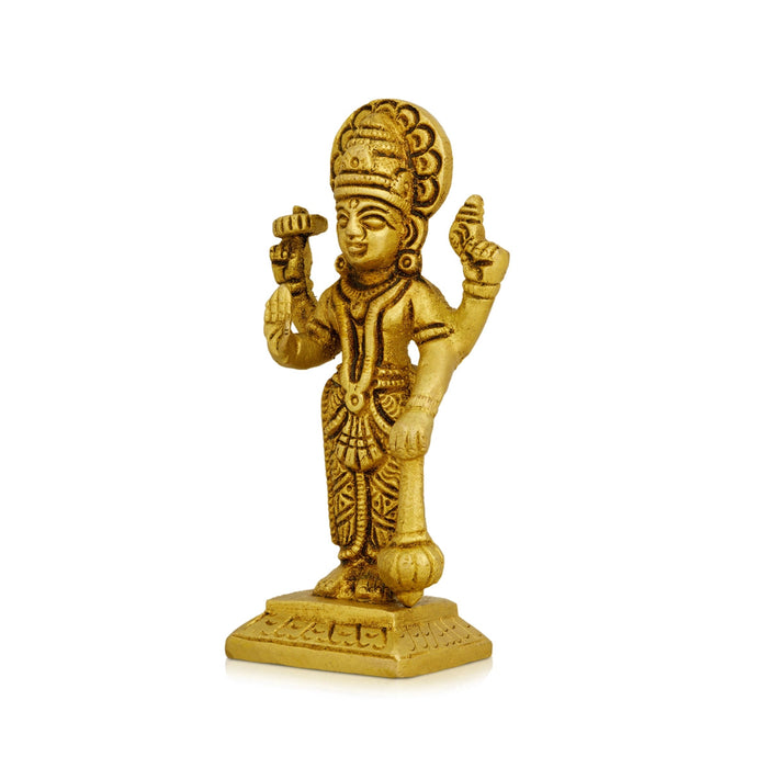 Vishnu Murti Standing On Base - 4.25 X 2 Inches | Vishnu Idol/ Antique Brass Idol For Worship