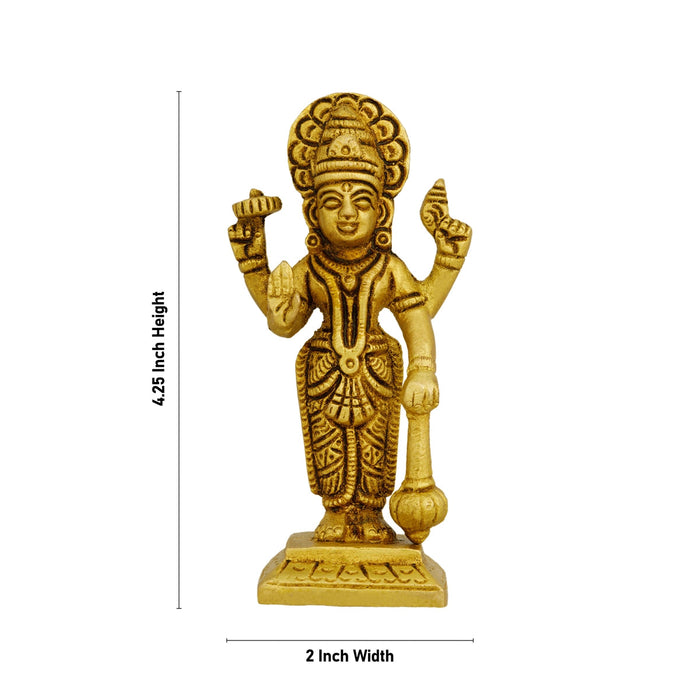 Vishnu Murti Standing On Base - 4.25 X 2 Inches | Vishnu Idol/ Antique Brass Idol For Worship
