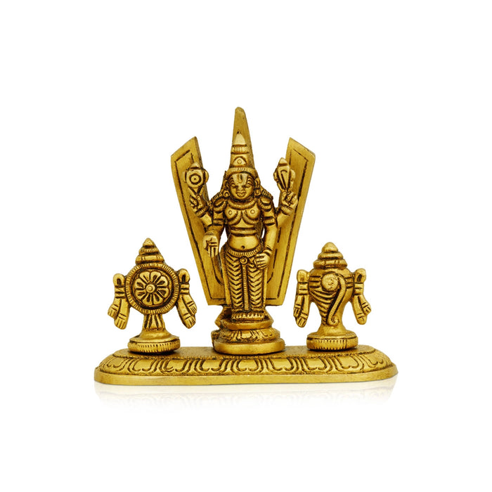 Balaji Shankh Chakra With Namam - 3.5 X 4 Inches | Vishnu Murti With Base/ Antique Brass Idol For Worship