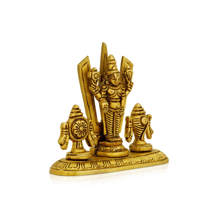 Balaji Shankh Chakra With Namam - 3.5 X 4 Inches | Vishnu Murti With Base/ Antique Brass Idol For Worship
