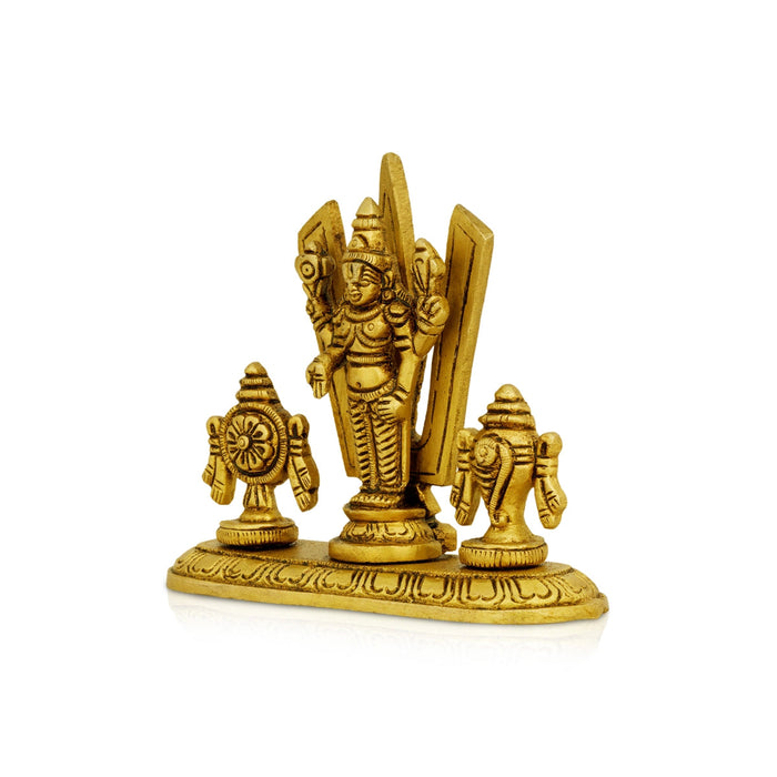 Balaji Shankh Chakra With Namam - 3.5 X 4 Inches | Vishnu Murti With Base/ Antique Brass Idol For Worship
