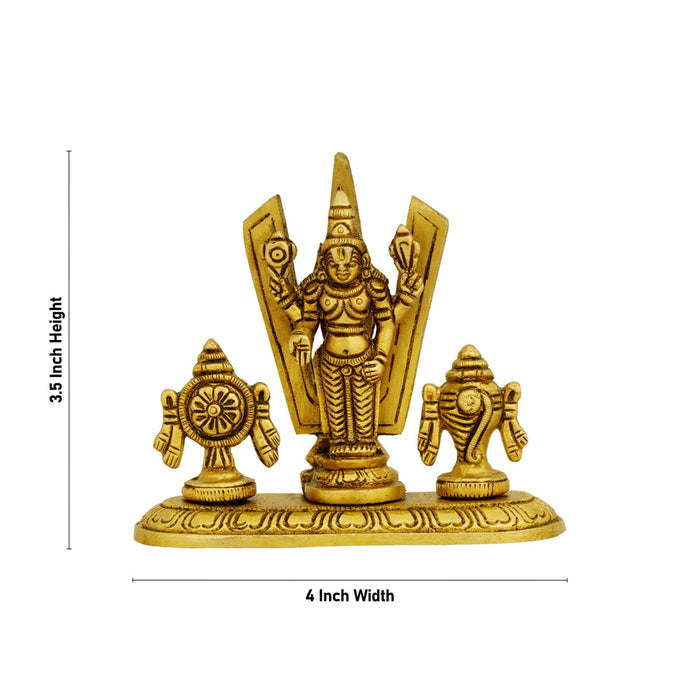 Balaji Shankh Chakra With Namam - 3.5 X 4 Inches | Vishnu Murti With Base/ Antique Brass Idol For Worship