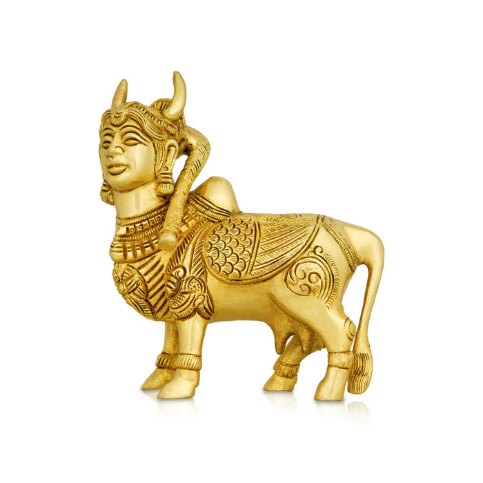 Kamadhenu Idol - 5 X 4.5 Inches | Kamdhenu Cow Statue/ Antique Brass Idol For Vastu And Pooja Room