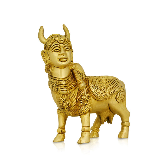 Kamadhenu Idol - 5 X 4.5 Inches | Kamdhenu Cow Statue/ Antique Brass Idol For Vastu And Pooja Room