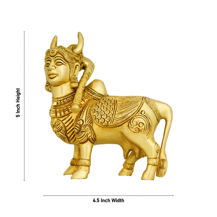 Kamadhenu Idol - 5 X 4.5 Inches | Kamdhenu Cow Statue/ Antique Brass Idol For Vastu And Pooja Room