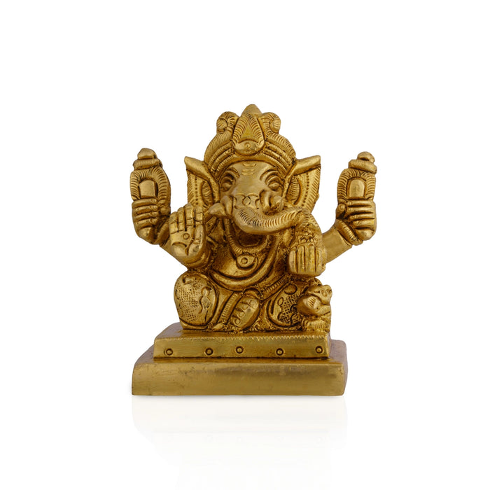 Ganesha Sitting On Square Base Murti - 2.75 x 2.5 Inches | Brass Idol/ Vinayagar Statue For Pooja
