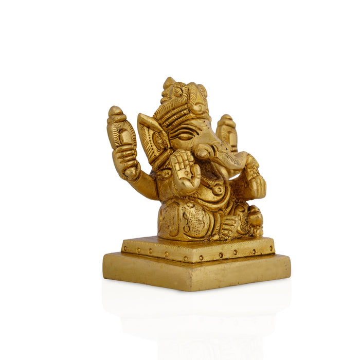 Ganesha Sitting On Square Base Murti - 2.75 x 2.5 Inches | Brass Idol/ Vinayagar Statue For Pooja