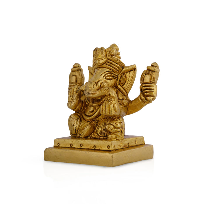 Ganesha Sitting On Square Base Murti - 2.75 x 2.5 Inches | Brass Idol/ Vinayagar Statue For Pooja