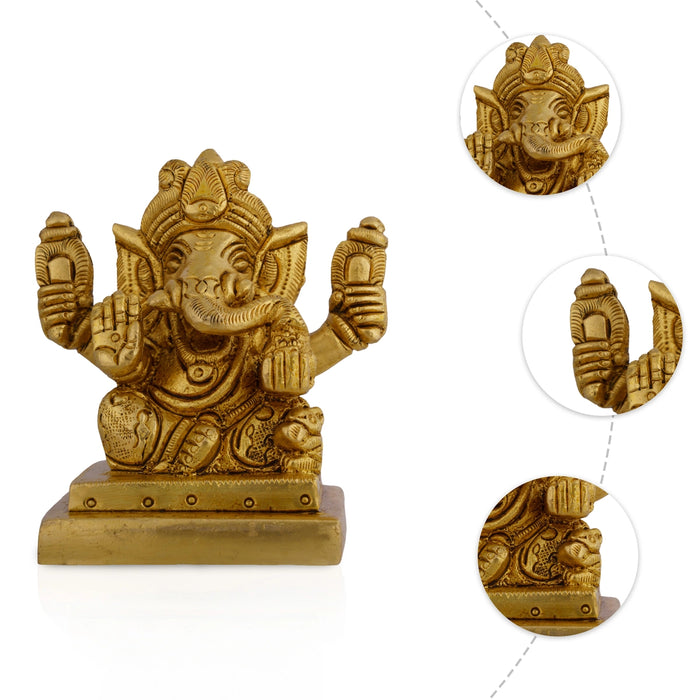 Ganesha Sitting On Square Base Murti - 2.75 x 2.5 Inches | Brass Idol/ Vinayagar Statue For Pooja