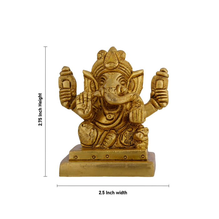 Ganesha Sitting On Square Base Murti - 2.75 x 2.5 Inches | Brass Idol/ Vinayagar Statue For Pooja
