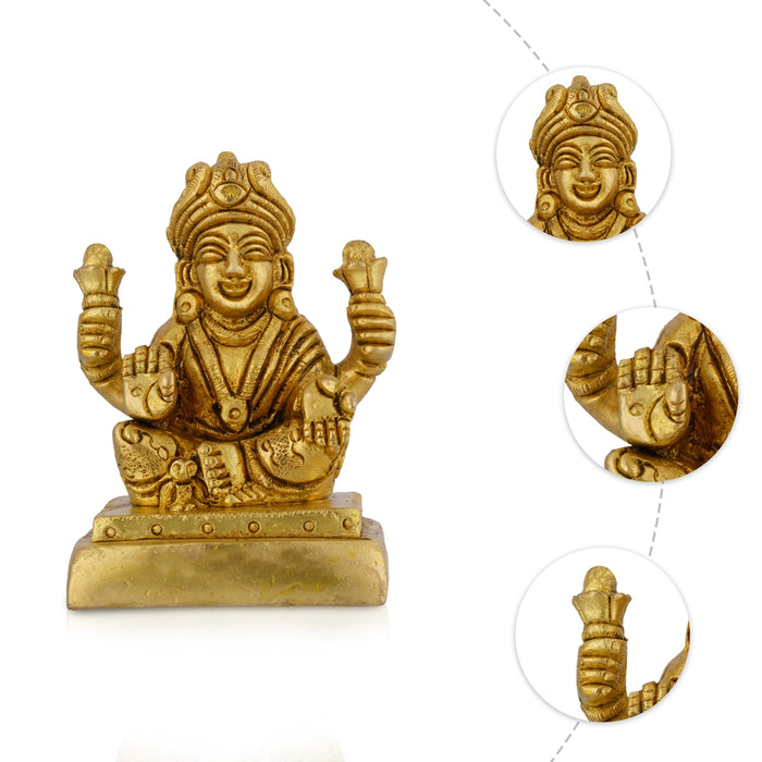 Lakshmi Sitting On Square Base Murti - 2.5 x 1.75 Inches | Brass Statue / Laxmi Devi Idol For Home