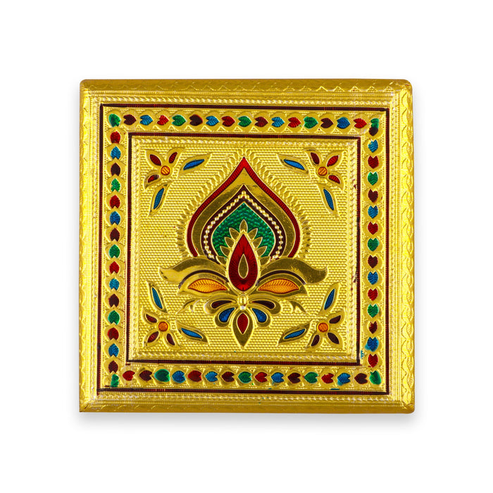 Bajot - 1.5 x 5 Inches | Meenakari Design Chowki/ Golden Polish Manai Palagai for Pooja/ 355 Gms Approx