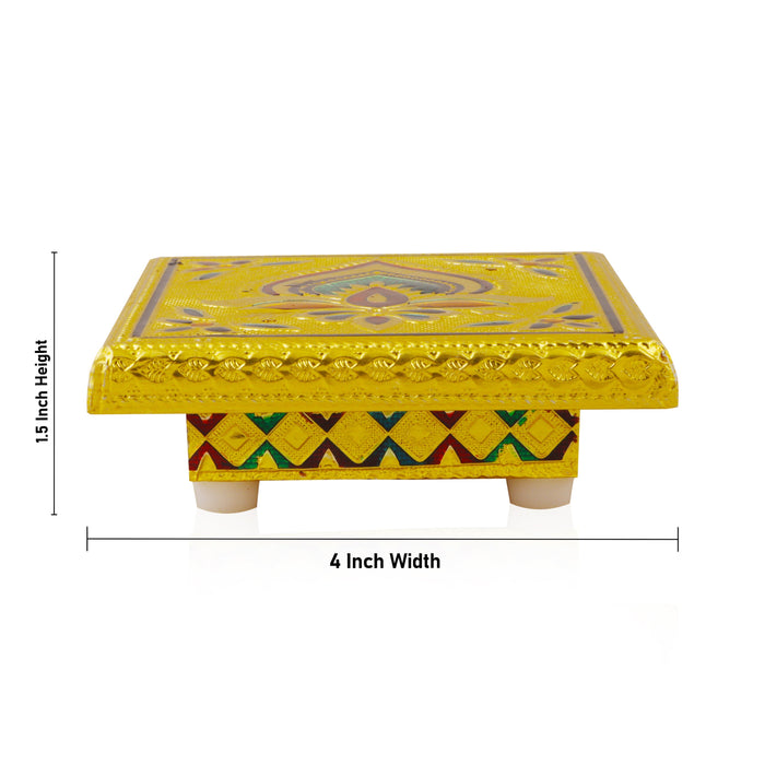 Bajot - 1.5 x 5 Inches | Meenakari Design Chowki/ Golden Polish Manai Palagai for Pooja/ 355 Gms Approx