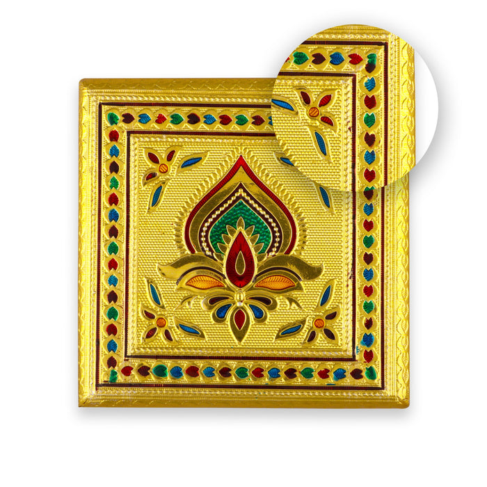 Bajot - 1.5 x 5 Inches | Meenakari Design Chowki/ Golden Polish Manai Palagai for Pooja/ 355 Gms Approx